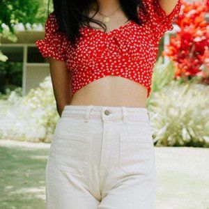 little lie Red Floral Crop Top/Off The Shoulder Top S